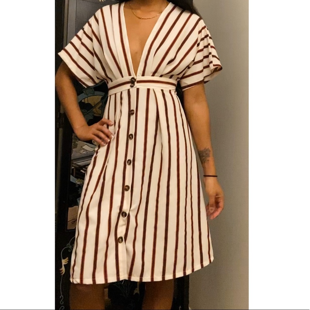 Super Fun Striped Button Skater/Wrap Dress